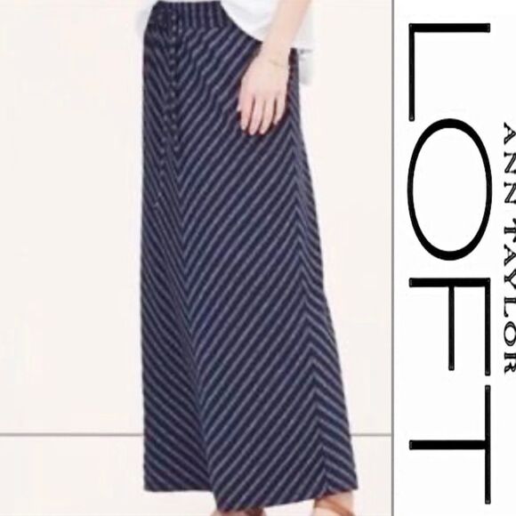 Loft Casual Heathered Navy Stripe Maxi Skirt - Picture 1 of 7